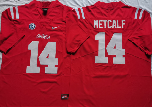 Men's Ole Miss Rebels DK Metcalf #14 Red Player Game Jersey sports jersey product view 1