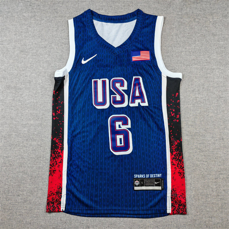 Men's 2024 USA Dream Team LeBron James #6 Navy Authentic Player Jersey basketball jersey product view 1
