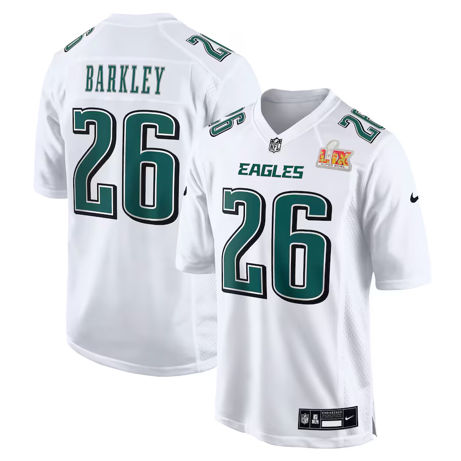 Men's Philadelphia Eagles Saquon Barkley Tundra White Super Bowl LIX Fashion Game Player Jersey football jersey product view 1