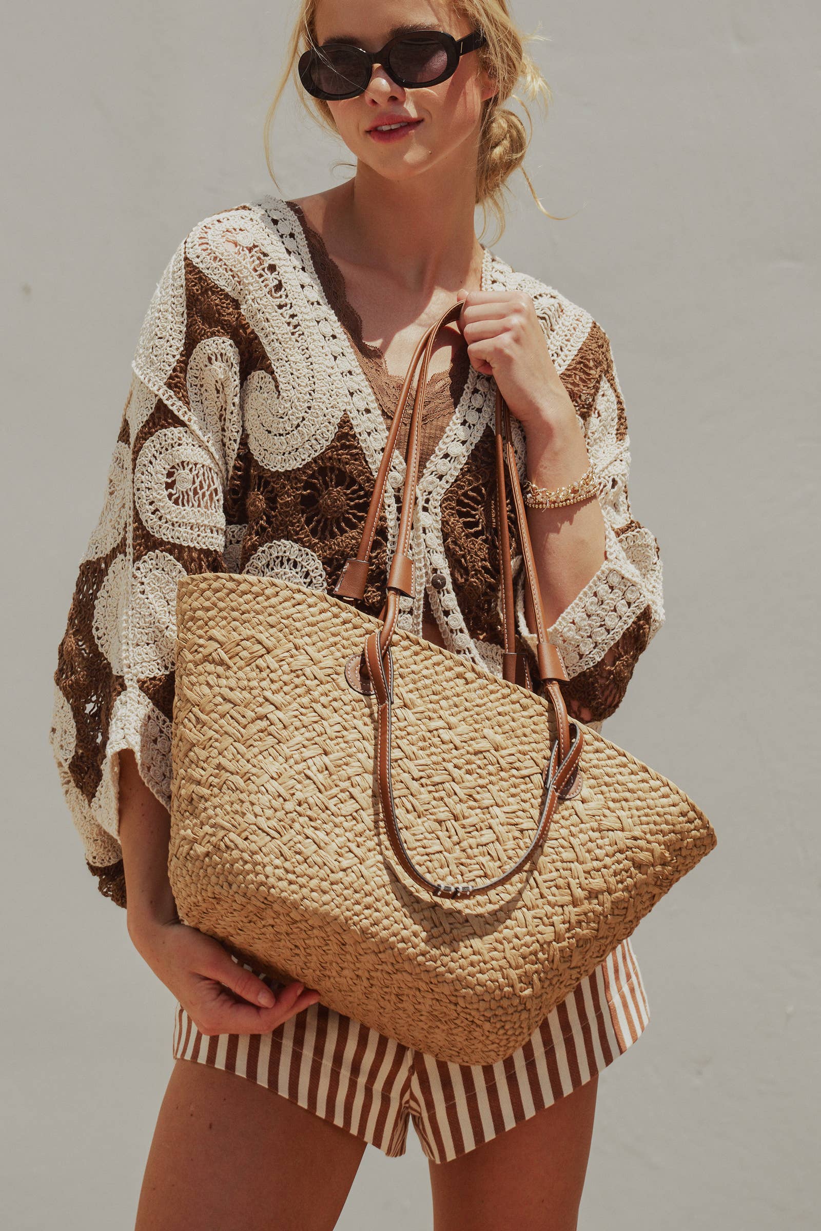Woven Straw Market Tote Bag with Leather Straps Unisex T-shirt, Sweatshirt, Hoodie, Long Sleeve Tee - T-Shirt, Sweatshirt, Hoodie