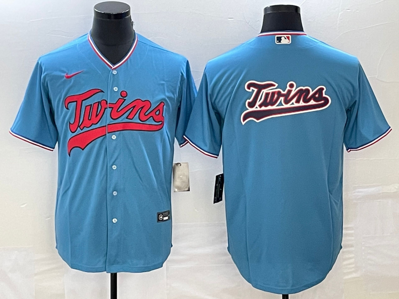 Men's Minnesota Twins Blue Replica Player Logo Jersey baseball jersey product view 1