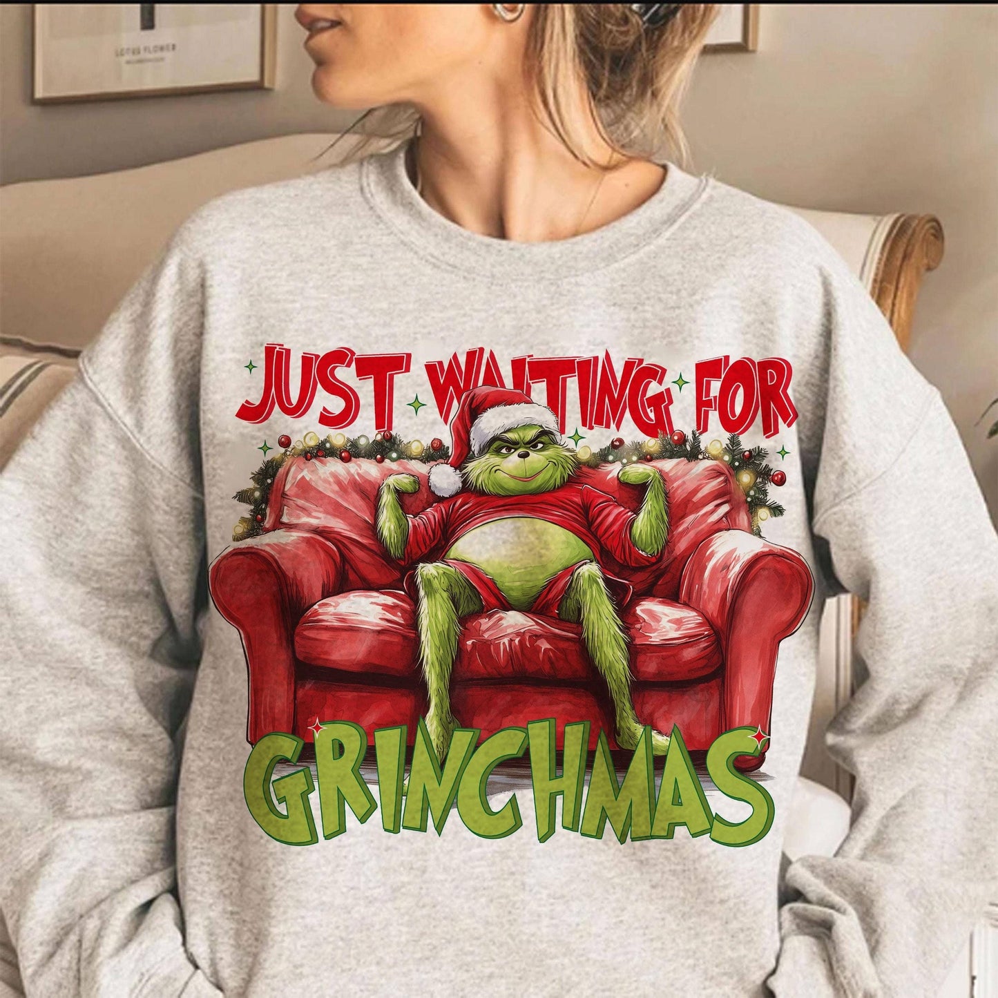 Just Waiting For Christmas Funny Retro Sublimation Design Unisex T-shirt, Sweatshirt, Hoodie, Long Sleeve Tee - T-Shirt, Sweatshirt, Hoodie
