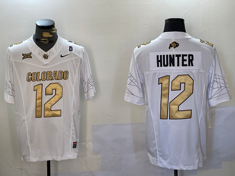 Men's Colorado Buffaloes Buffs Hunter #12 White Game Jersey sports jersey product view 1