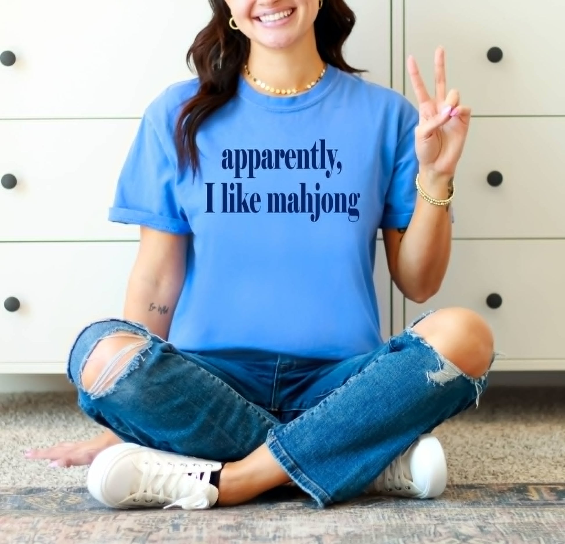 Apparently, I Like Mahjong Blue Cc Trendy Graphic Tee Unisex T-shirt, Sweatshirt, Hoodie, Long Sleeve Tee - T-Shirt, Sweatshirt, Hoodie