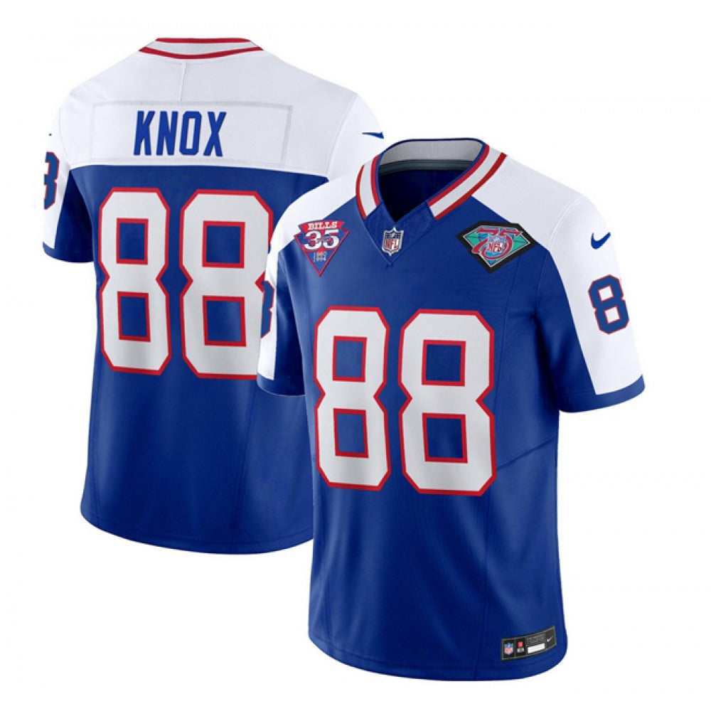 Buffalo Bills #88 Dawson Knox Blue/White 35th And 75th Patch 2023 F.U.S.E. Throwback Vapor Untouchable Limited Stitched Jersey football jersey product view 1