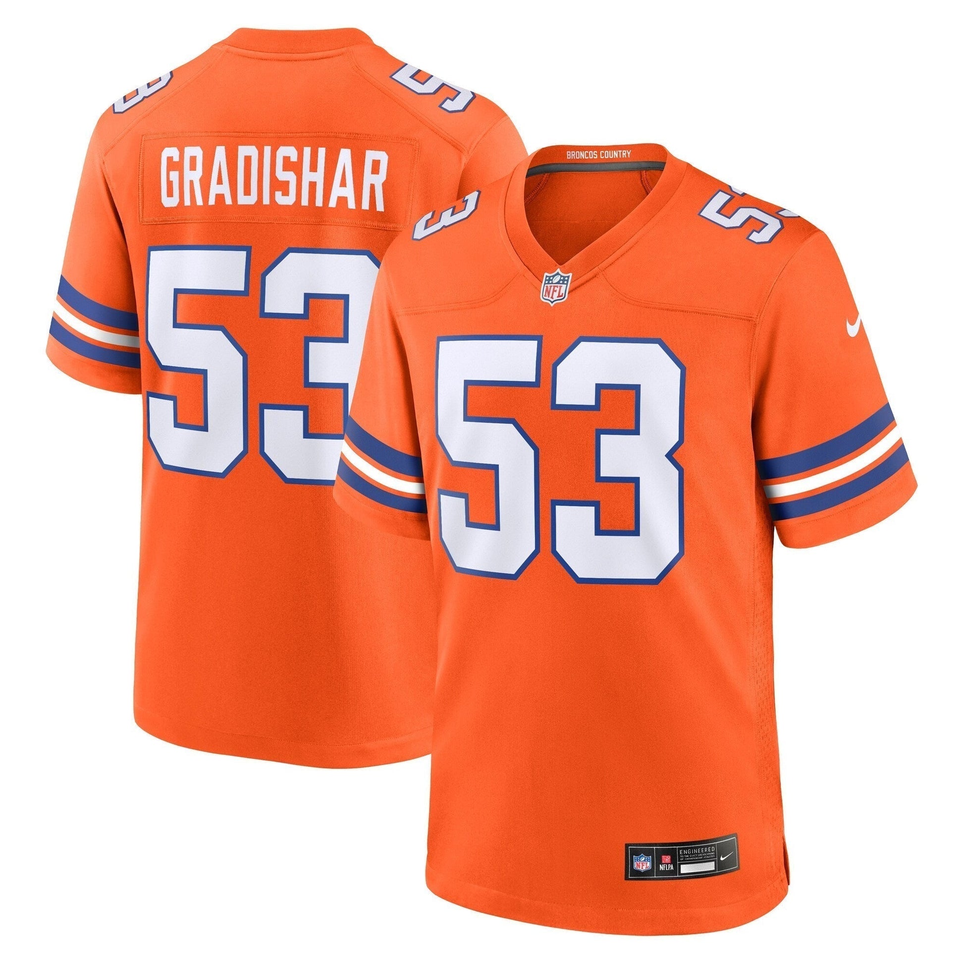 Randy Gradishar Denver Broncos Mile High Collection 1977 Throwback Retired Game Jersey - Orange football jersey product view 1