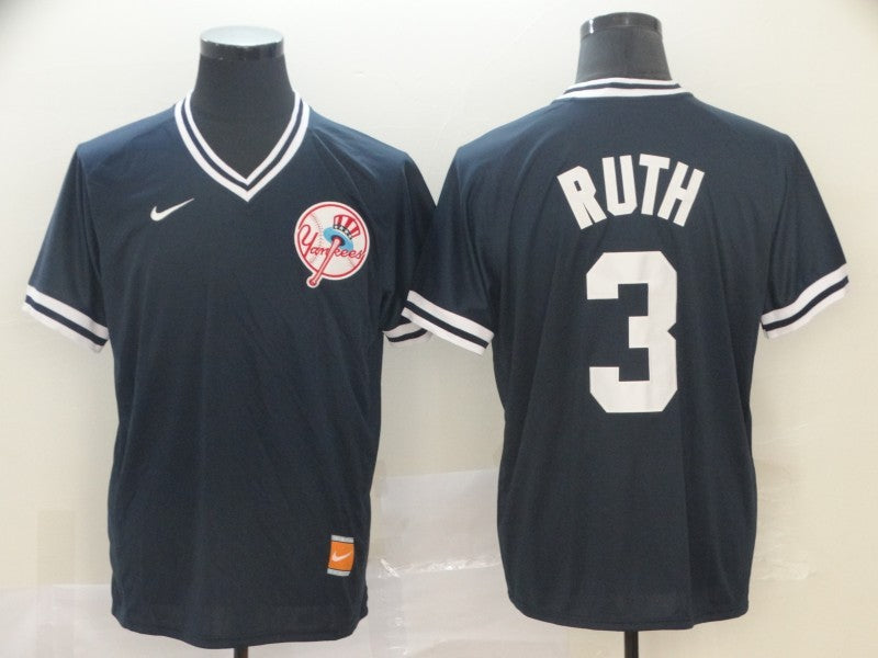 Men's New York Yankees Babe Ruth #3 Navy Replica Player Jersey baseball jersey product view 1