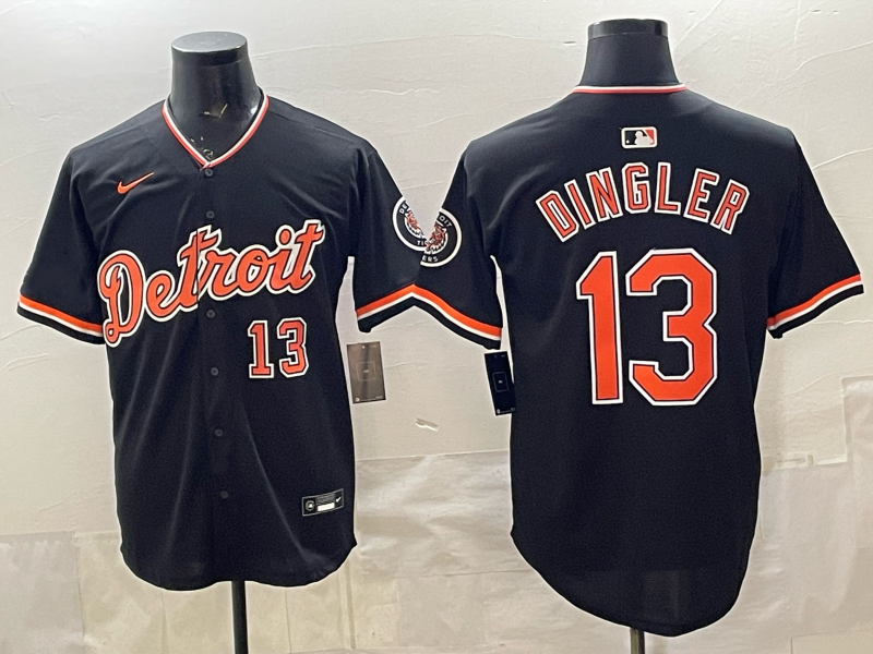 Men's Detroit Tigers Dillon Dingler #13 Black Alternate Stadium Jersey baseball jersey product view 1
