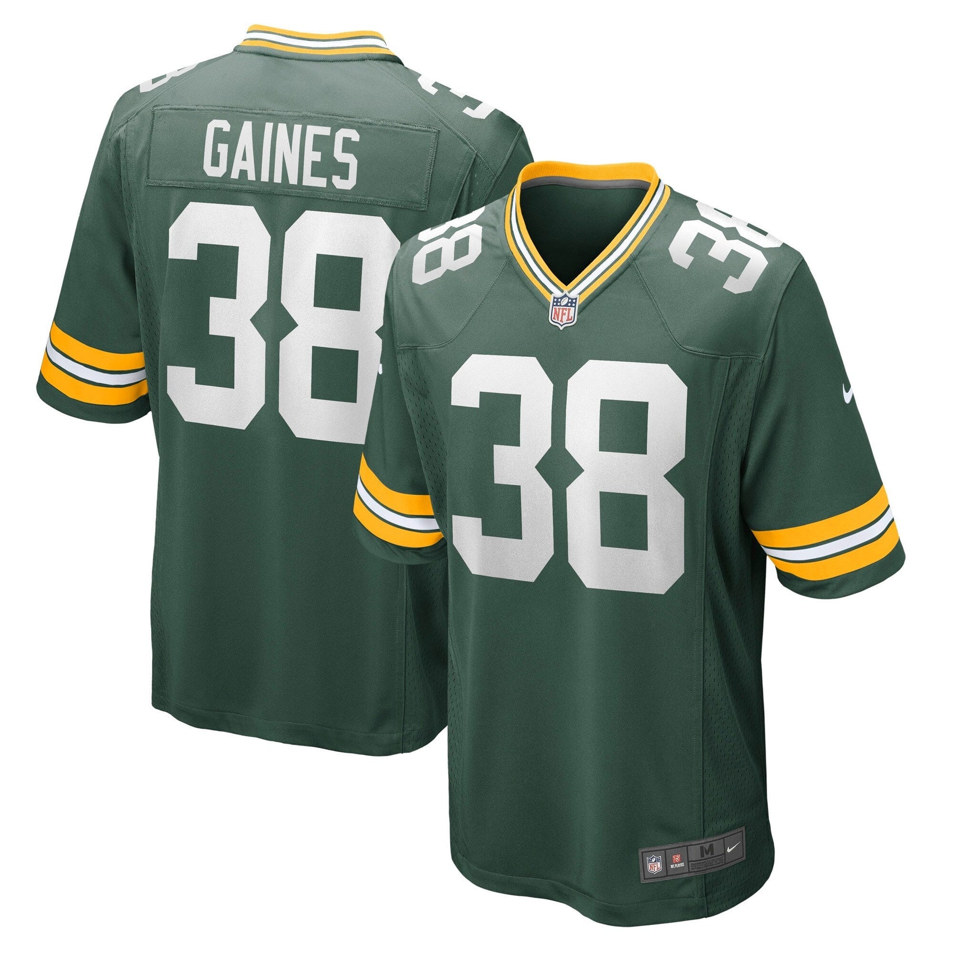Innis Gaines Green Bay Packers Game Jersey - Green football jersey product view 1