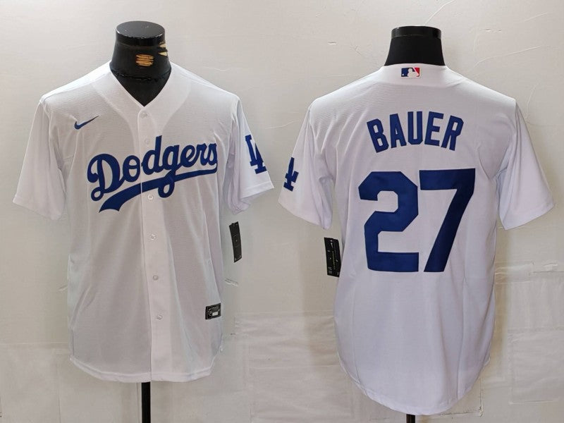 Men's Los Angeles Dodgers Trevor Bauer White Home Replica Player Jersey baseball jersey product view 1