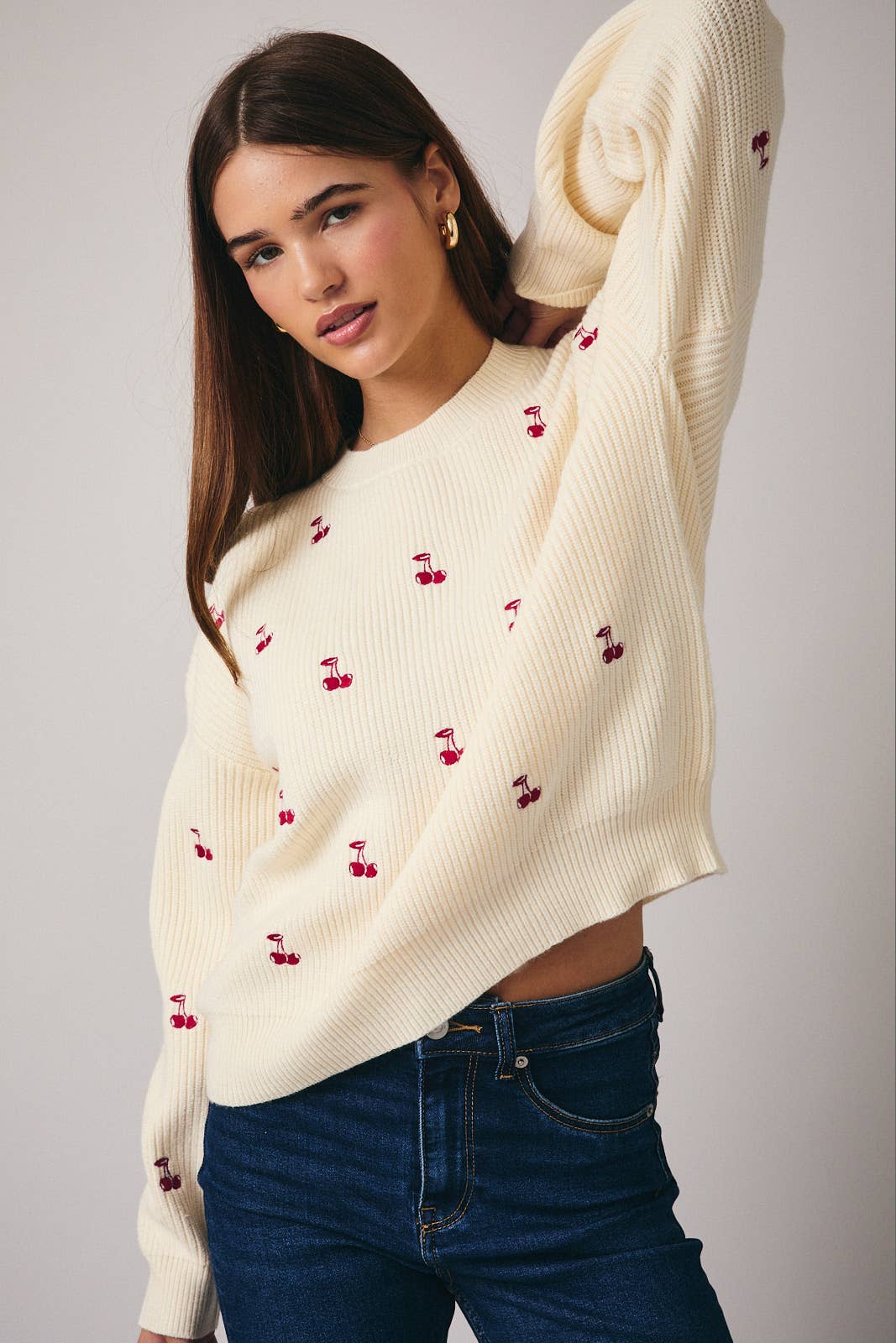 Round Neck Long Sleeve "Cherry" Embo Sweater Unisex T-shirt, Sweatshirt, Hoodie, Long Sleeve Tee - T-Shirt, Sweatshirt, Hoodie