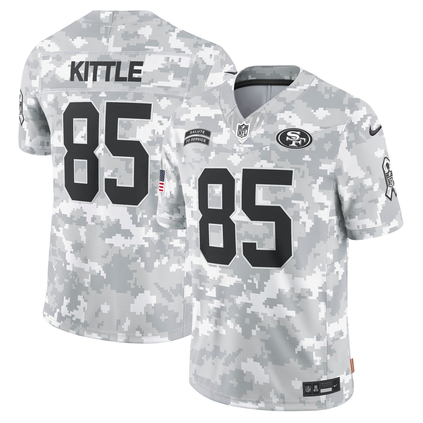 George Kittle San Francisco 49ers 2024 Salute to Service Limited Jersey - Arctic Camo football jersey product view 1