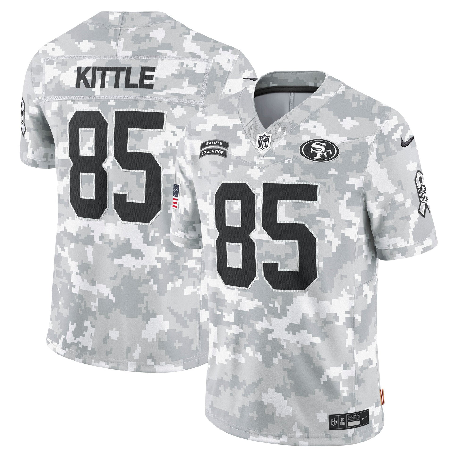 George Kittle San Francisco 49ers 2024 Salute to Service Limited Jersey - Arctic Camo football jersey product view 1