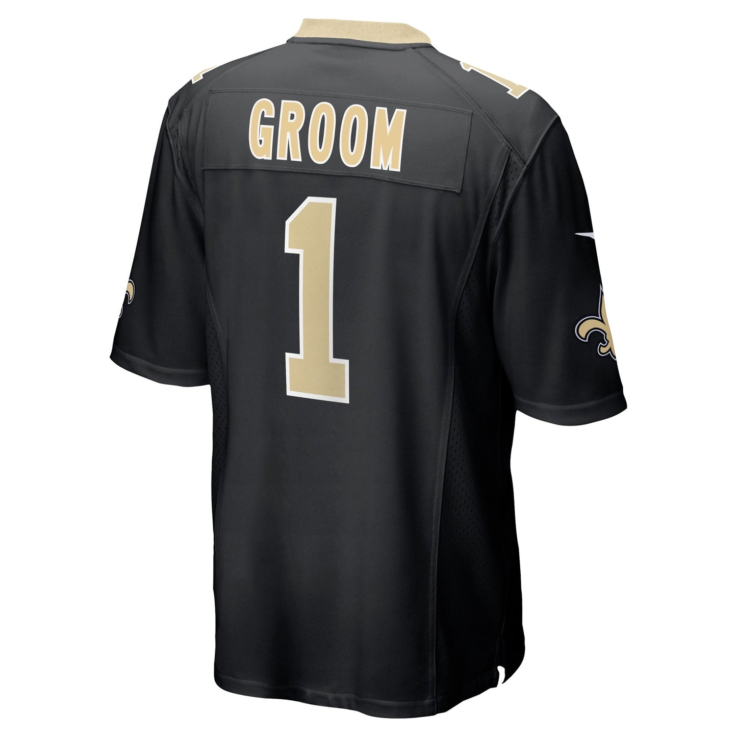 Number 1 Groom New Orleans Saints Game Jersey - Black football jersey product view 3