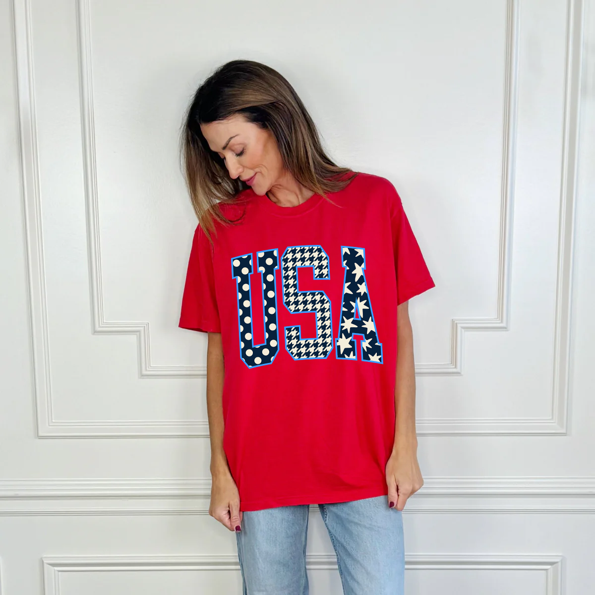 Red USA Oversized Graphic Tee, 100% Cotton Unisex T-shirt, Sweatshirt, Hoodie, Long Sleeve Tee - T-Shirt, Sweatshirt, Hoodie