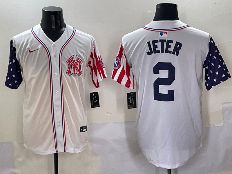 Men's New York Yankees Derek Jeter #2 White Team Player Game Jersey baseball jersey product view 1