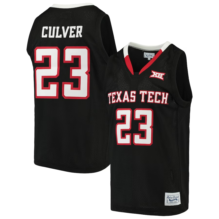Men's Texas Tech Red Raiders Jarrett Culver #23 Black Player Game Jersey football jersey product view 1