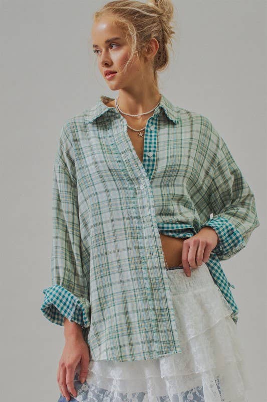 Double Gauze Plaid Oversized Button-Down Shirt Unisex T-shirt, Sweatshirt, Hoodie, Long Sleeve Tee - T-Shirt, Sweatshirt, Hoodie
