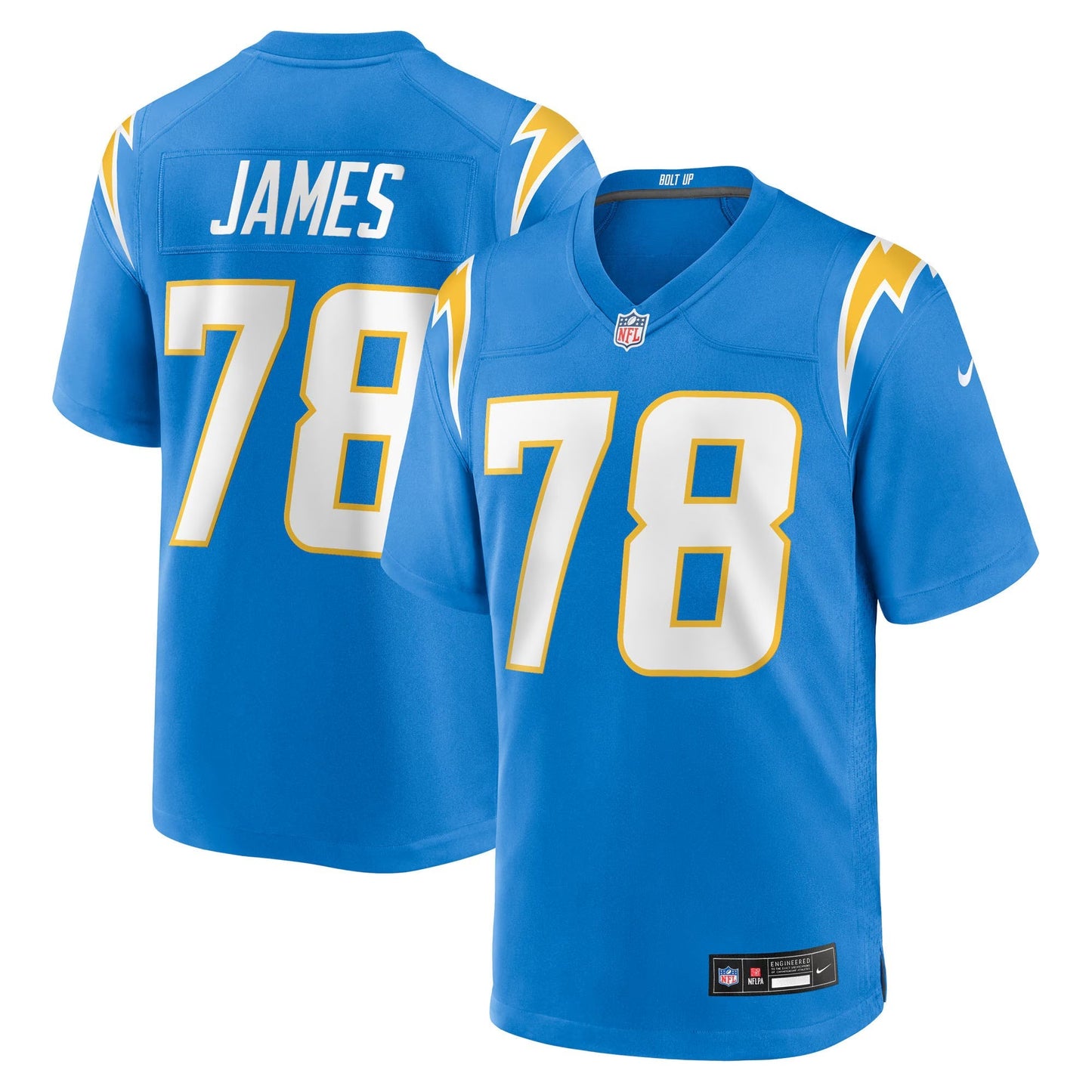 Los Angeles Chargers Andre James Powder Blue Team Game Jersey football jersey product view 1