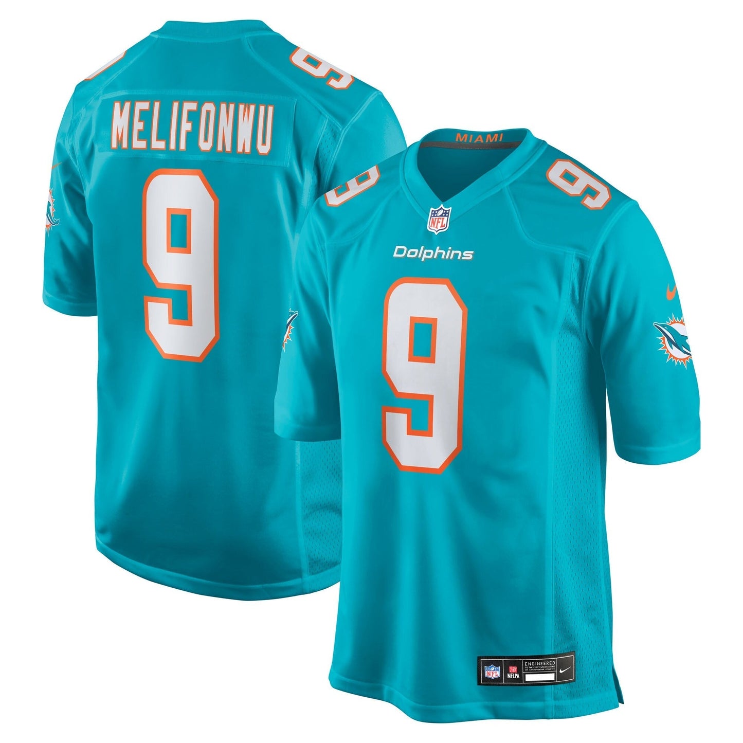 Miami Dolphins Ifeatu Melifonwu Aqua Team Game Jersey football jersey product view 1