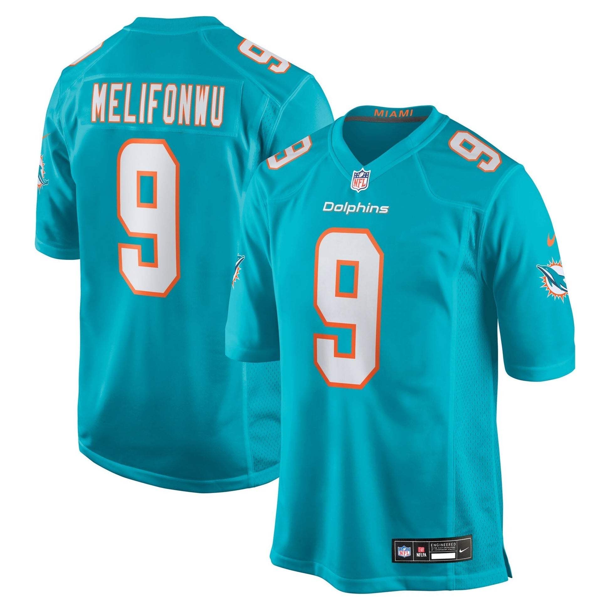 Miami Dolphins Ifeatu Melifonwu Aqua Team Game Jersey football jersey product view 1