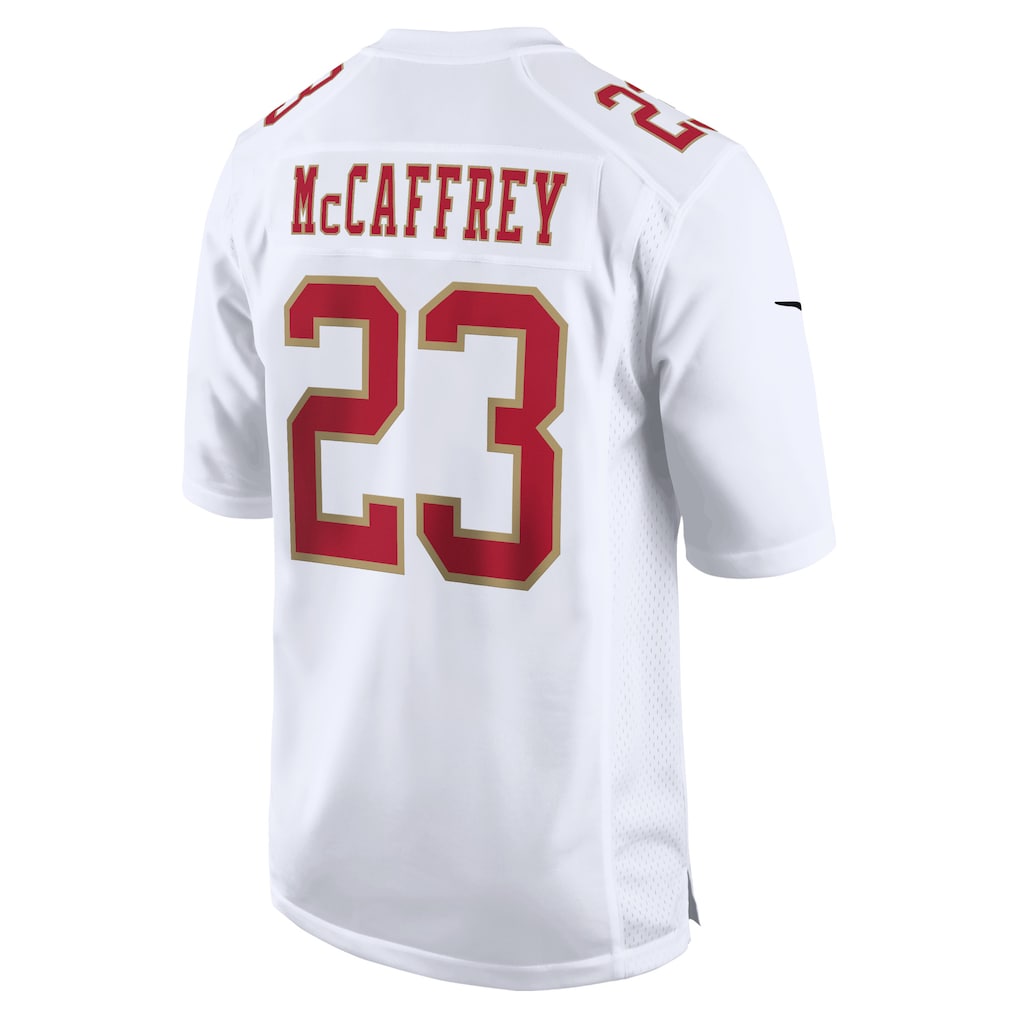 SF.49ers #23 Christian McCaffrey White Game Jersey football jersey product view 1