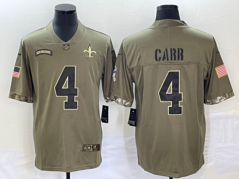 Men's New Orleans Saints Derek Carr Olive 2022 Salute To Service Retired Player Limited Jersey football jersey product view 1