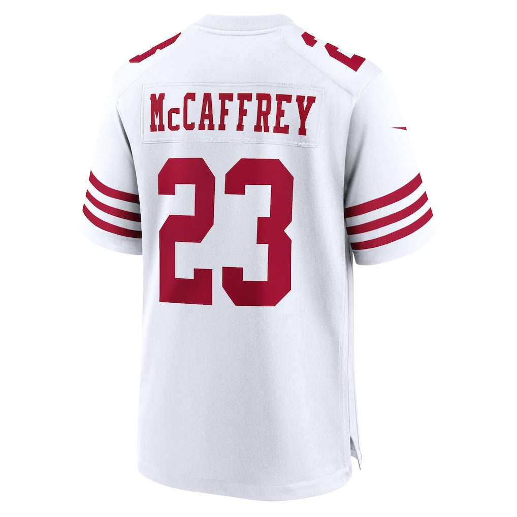 SF.49ers #23 Christian McCaffrey White Game Player Jersey football jersey product view 1