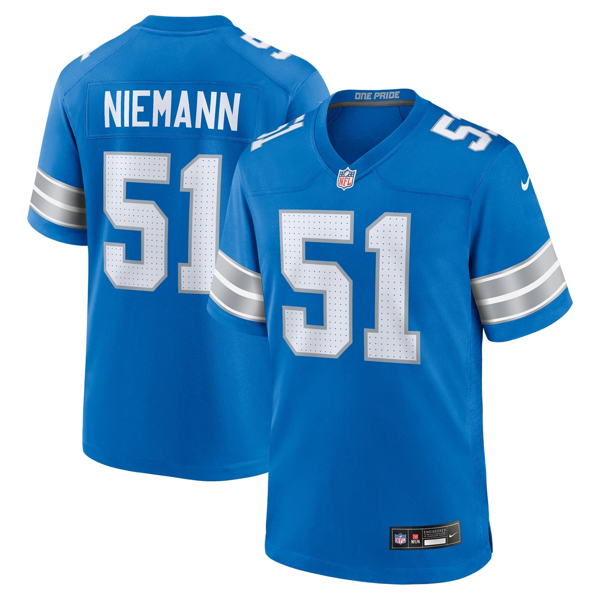Ben Niemann Detroit Lions Team Game Jersey - Blue football jersey product view 1