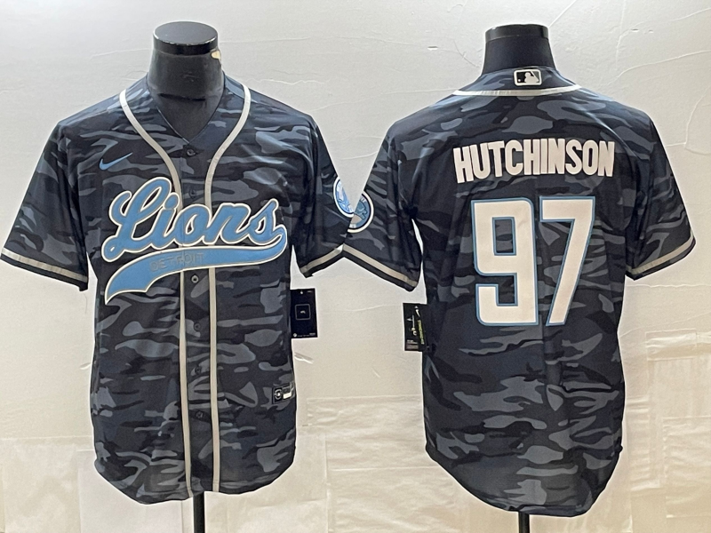 Men's Detroit Lions Aidan Hutchinson #97 Grey Camouflage Game Jersey1 Joint Edition football jersey product view 1