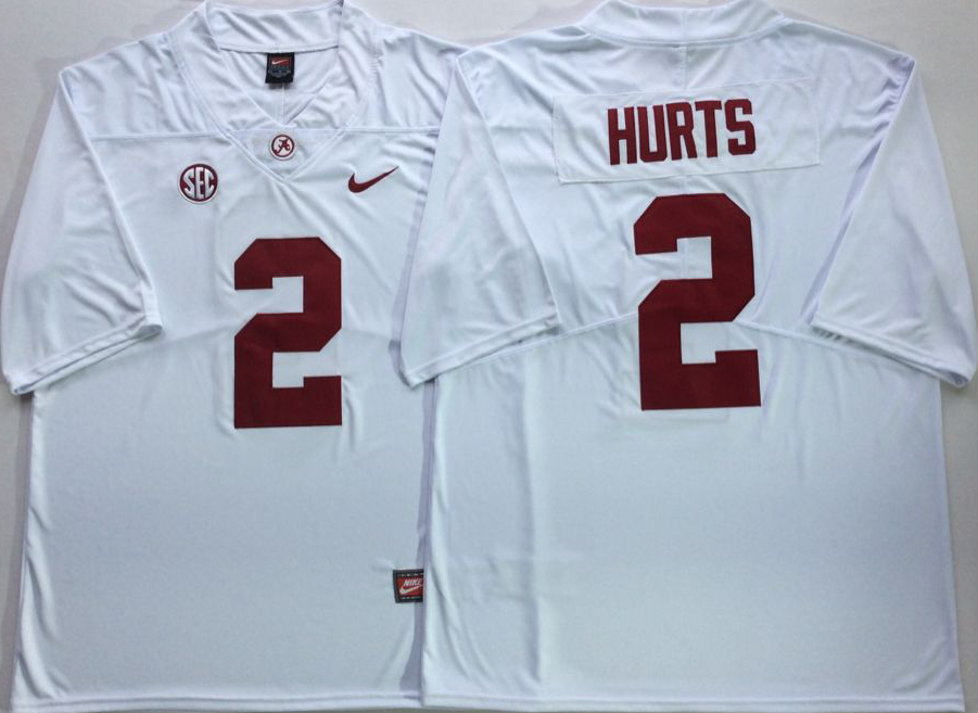 Men's Alabama Crimson Tide Jalen Hurts #2 White Player Game Jersey sports jersey product view 1