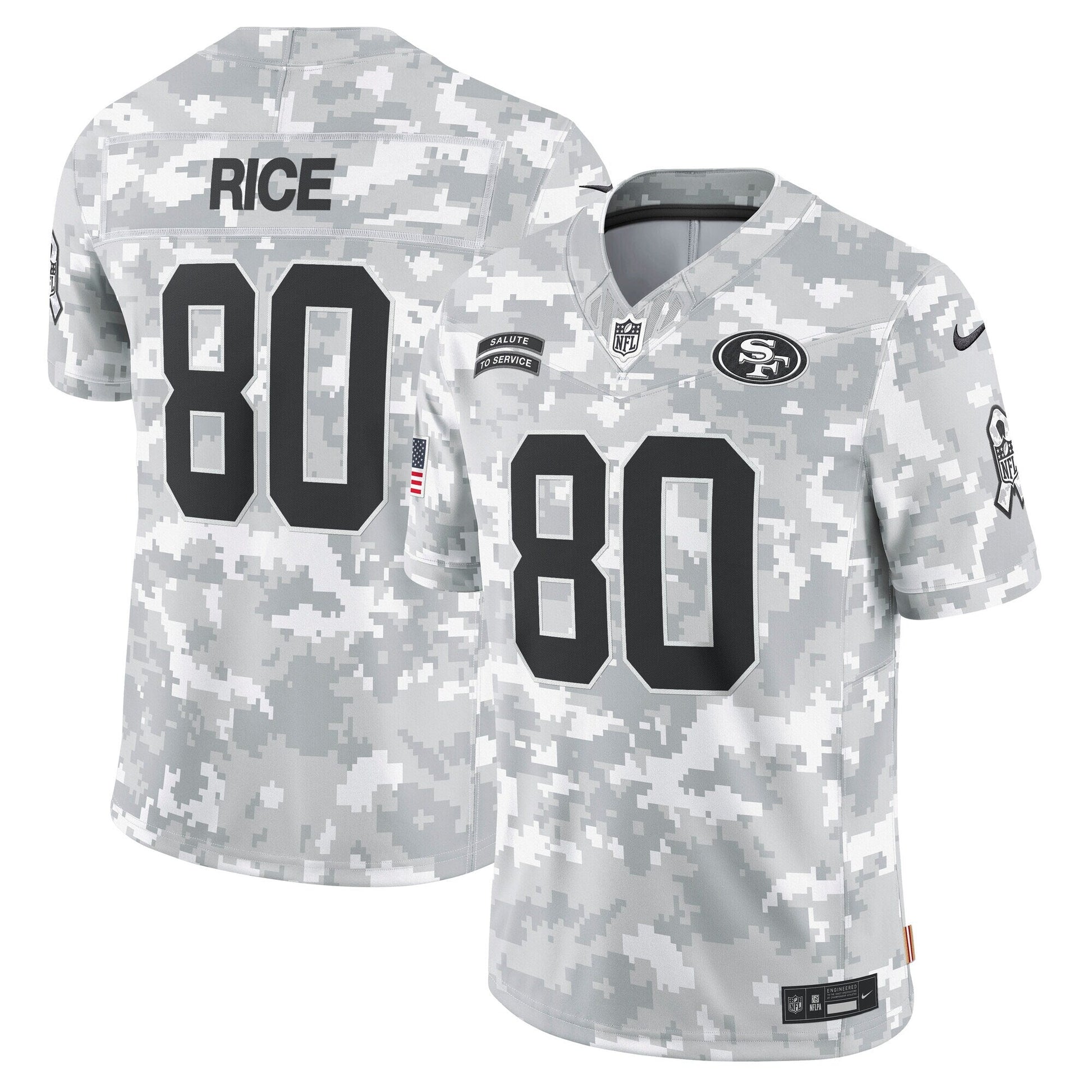 Jerry Rice San Francisco 49ers 2024 Salute to Service Retired Limited Jersey - Arctic Camo football jersey product view 1
