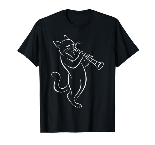 Cat Playing Clarinet Music Funny T-Shirt - Unique Graphic Men Women - T-Shirt, Sweatshirt, Hoodie