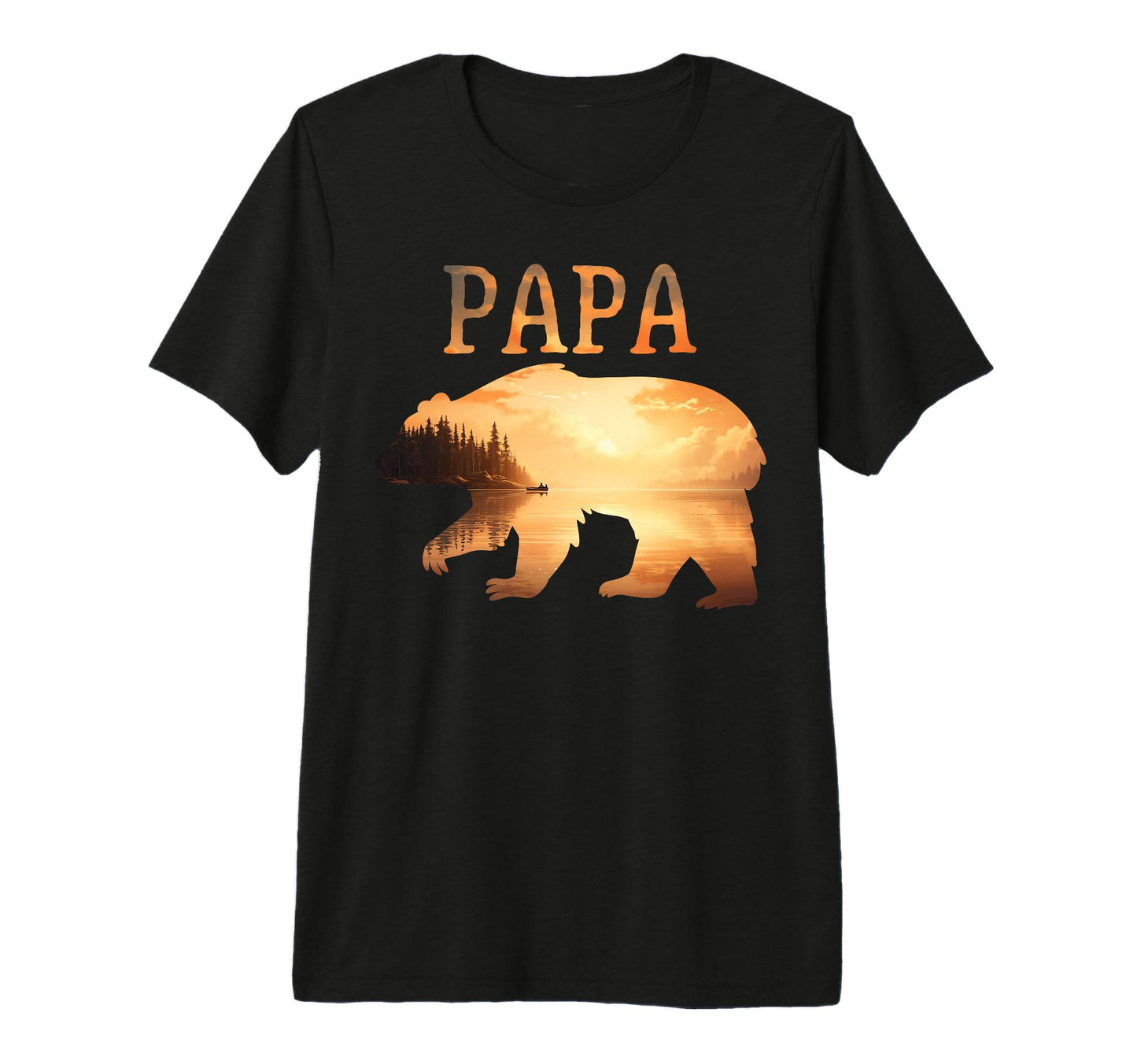 Papa Bear Sunset Lake Outdoors Camping T-Shirt - Aesthetic Graphic Unisex - T-Shirt, Sweatshirt, Hoodie