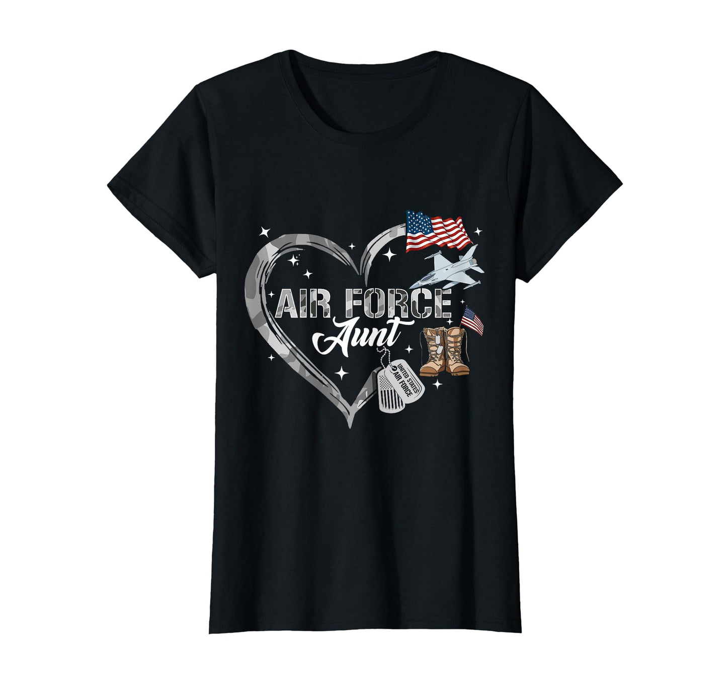 Proud Air Force Aunt Us Camo Heart T-Shirt - Fun Novelty Design for Adults - T-Shirt, Sweatshirt, Hoodie