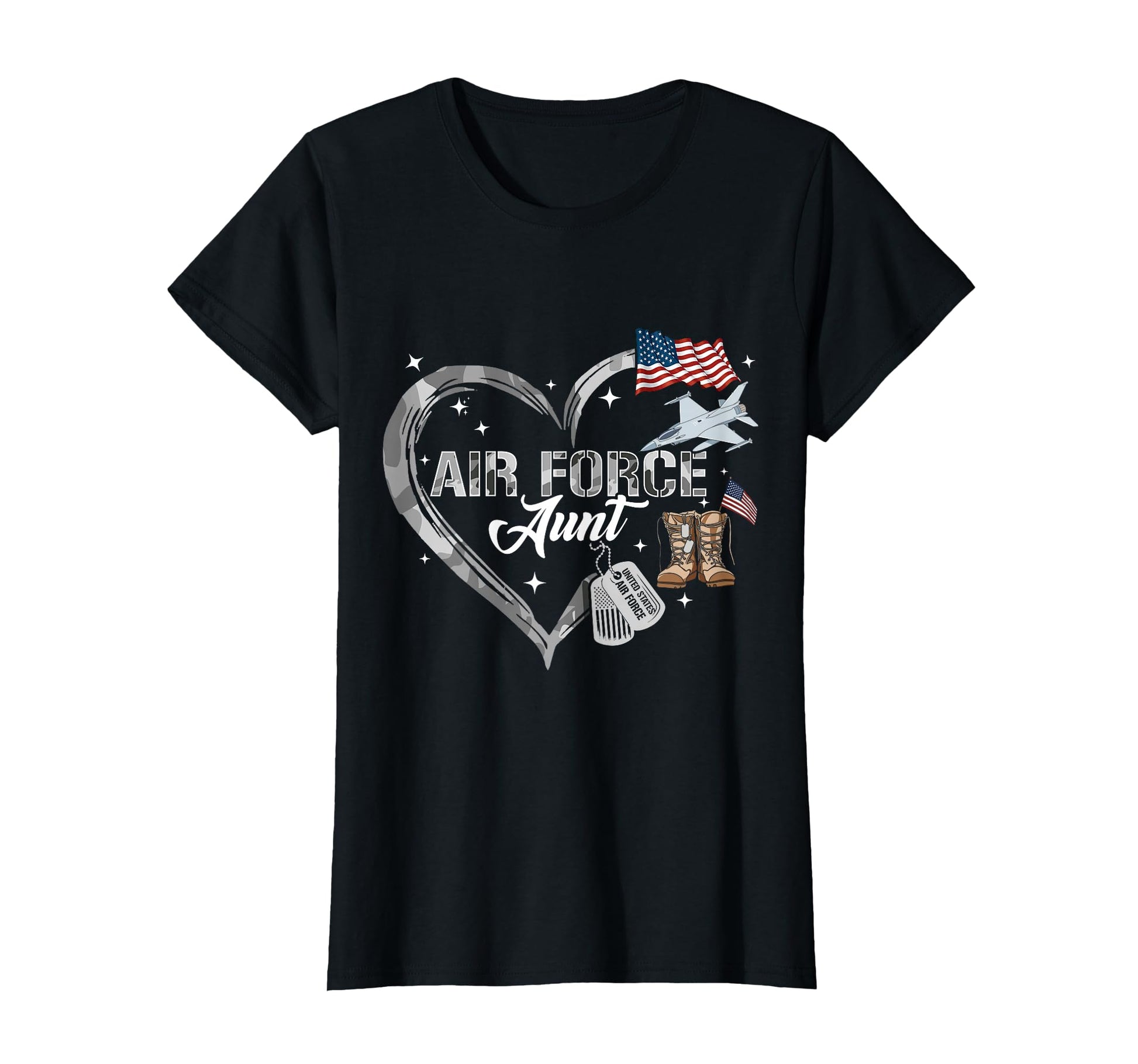 Proud Air Force Aunt Us Camo Heart T-Shirt - Fun Novelty Design for Adults - T-Shirt, Sweatshirt, Hoodie