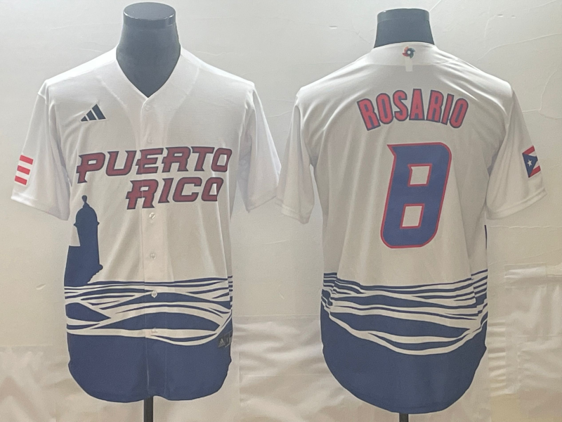 Men's 2023 World Baseball Classic Eddie Rosario Puerto Rico White Jersey baseball jersey product view 1