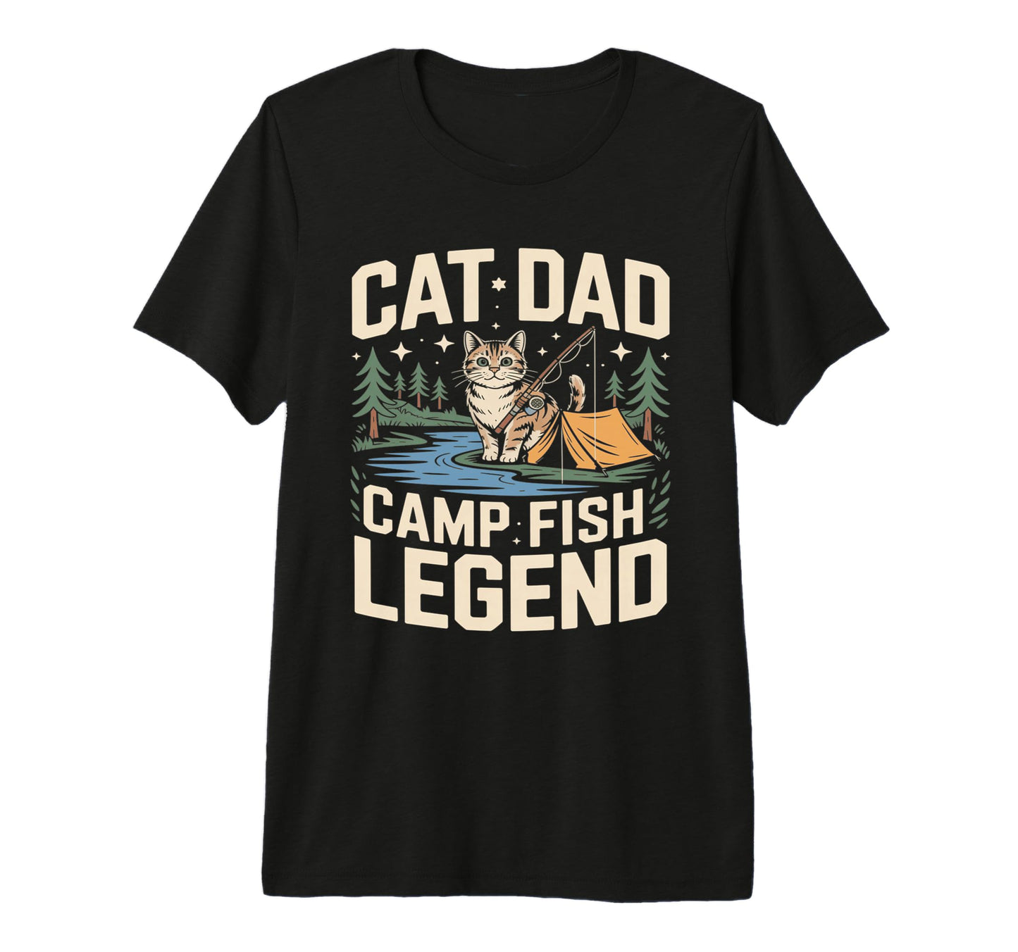 Cat Dad Camp Fish Legend Funny T-Shirt - Minimalist Print for Adults - T-Shirt, Sweatshirt, Hoodie