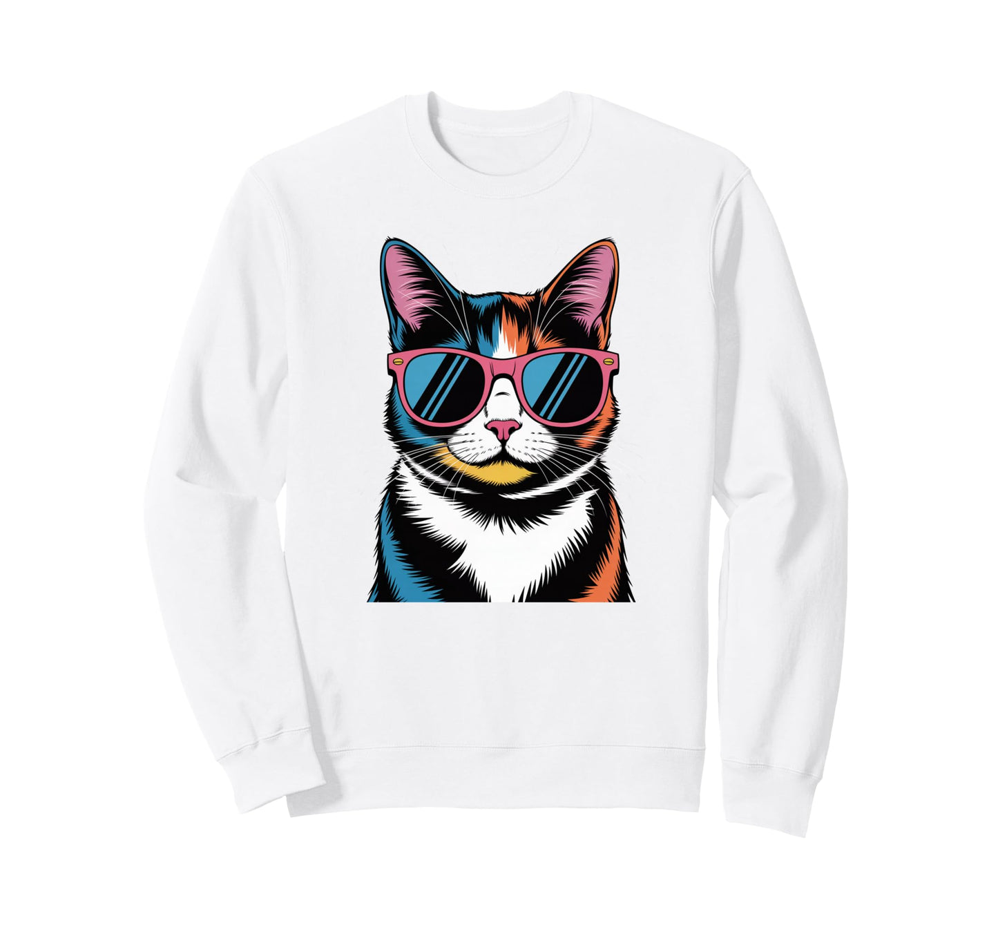 Pop Art Calico Cat Wearing Sunglasses Sweatshirt - Trendy Graphic Unisex - T-Shirt, Sweatshirt, Hoodie