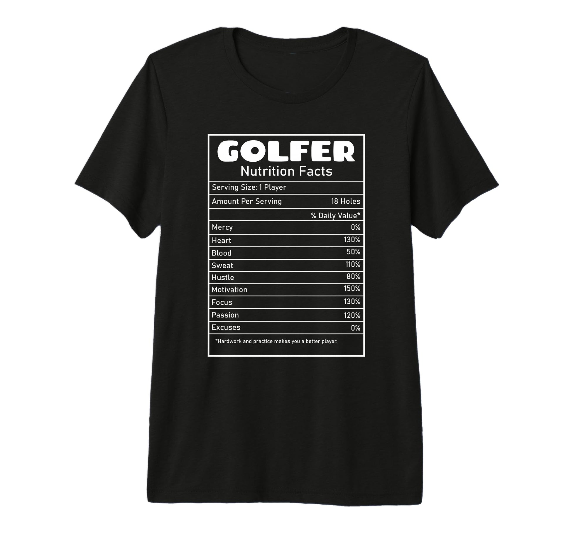 Golfer Nutrition Facts Funny Golf Dad T-Shirt - Unique Graphic for Adults - T-Shirt, Sweatshirt, Hoodie