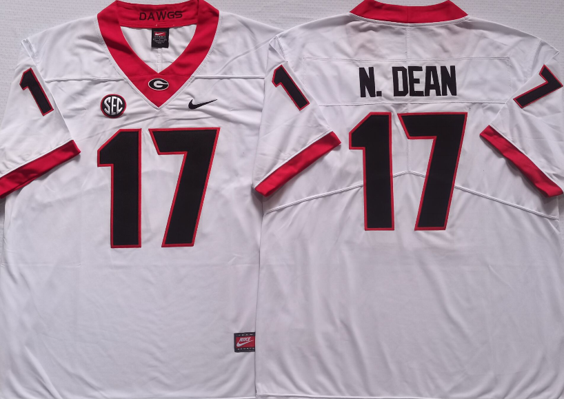 Men's Georgia Bulldogs Nakobe Dean White Player Game Jersey sports jersey product view 1