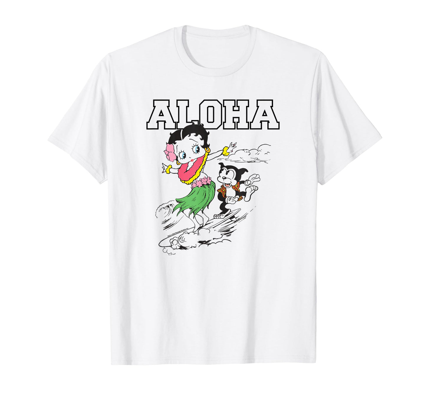 Betty Boop Surfing Aloha Outline Color T-Shirt - Aesthetic Graphic Unisex - T-Shirt, Sweatshirt, Hoodie