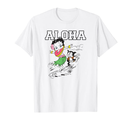 Betty Boop Surfing Aloha Outline Color T-Shirt - Aesthetic Graphic Unisex - T-Shirt, Sweatshirt, Hoodie