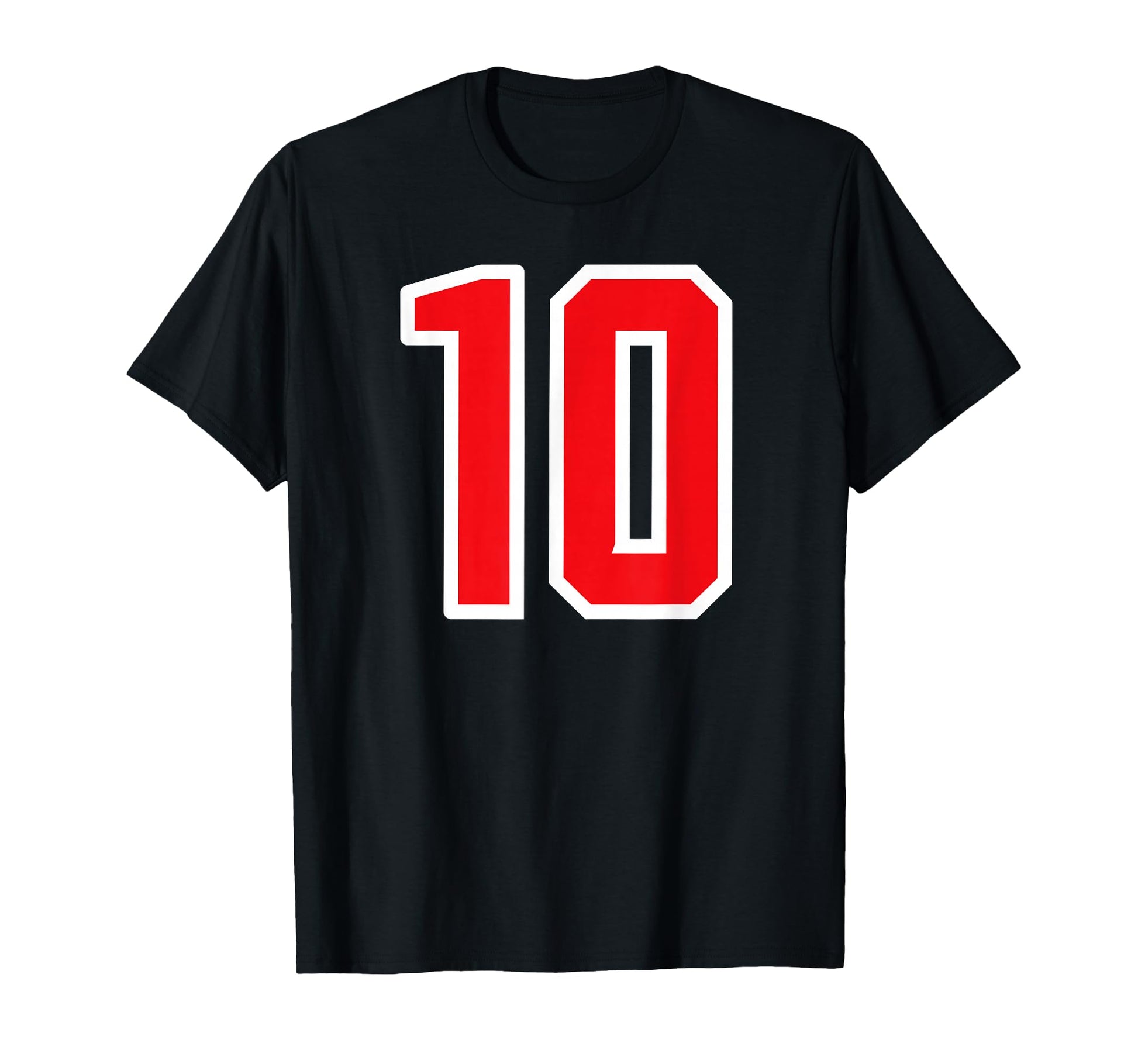 Number 10 White Red Varsity Sports Team T-Shirt - Novelty Apparel Unisex - T-Shirt, Sweatshirt, Hoodie