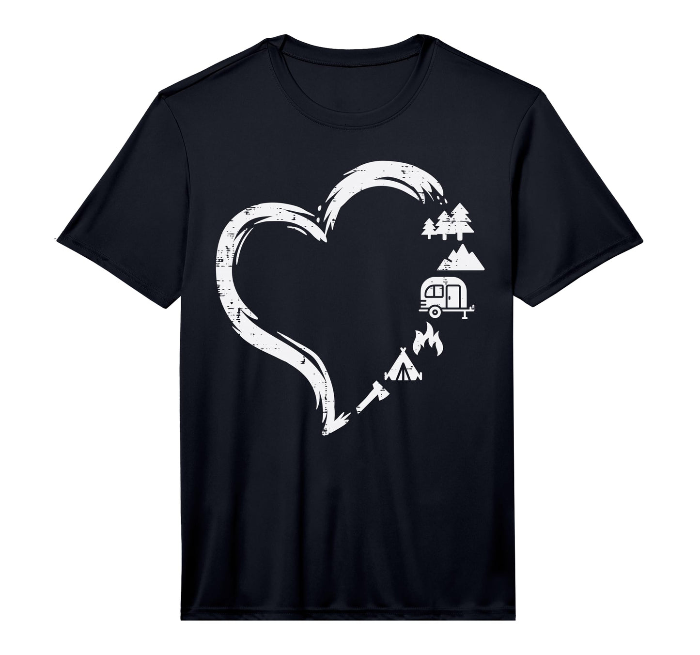 Trees Rv Van Campfire Tent Heart T-Shirt - Fun Novelty Design Men Women - T-Shirt, Sweatshirt, Hoodie