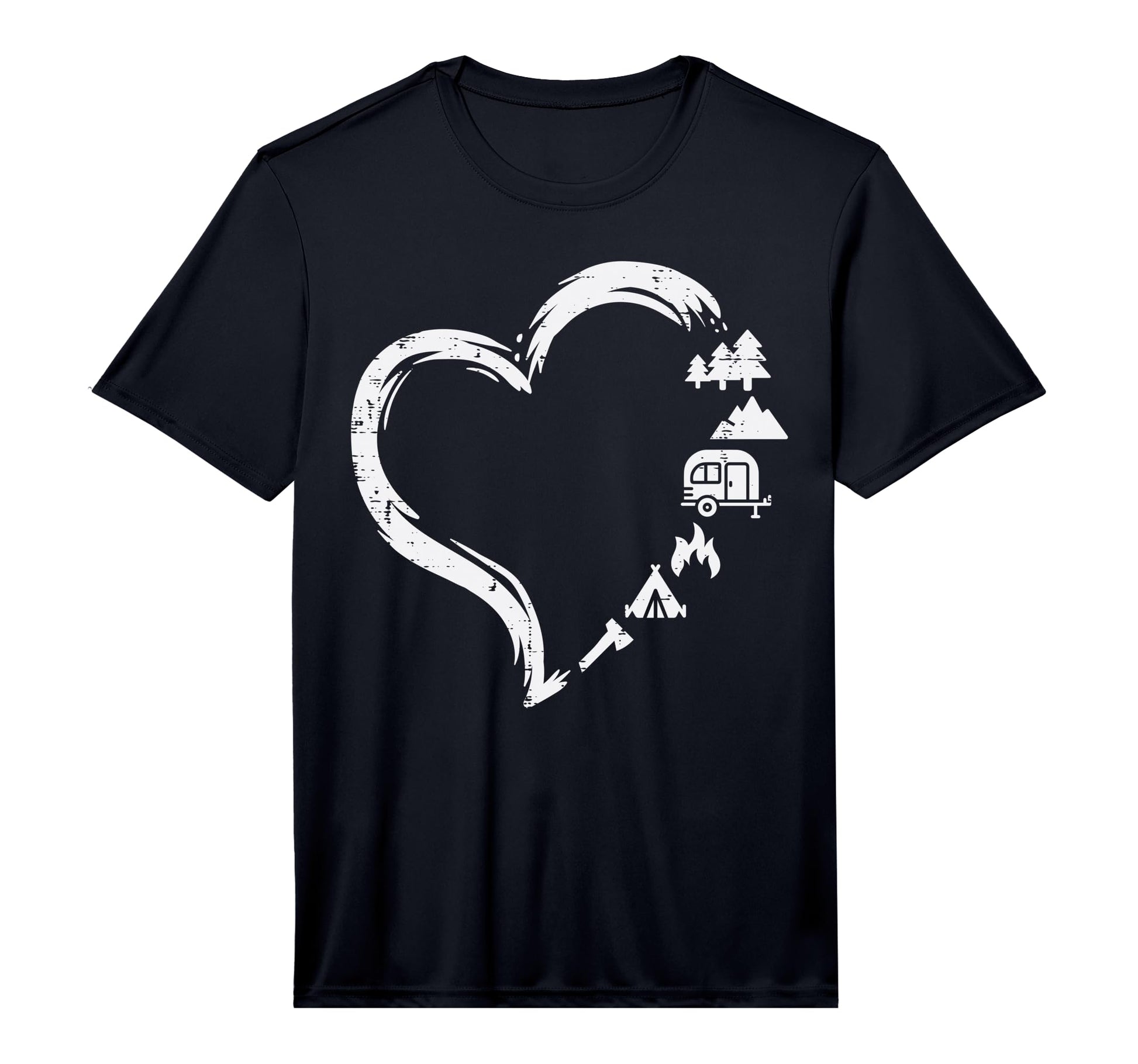 Trees Rv Van Campfire Tent Heart T-Shirt - Fun Novelty Design Men Women - T-Shirt, Sweatshirt, Hoodie