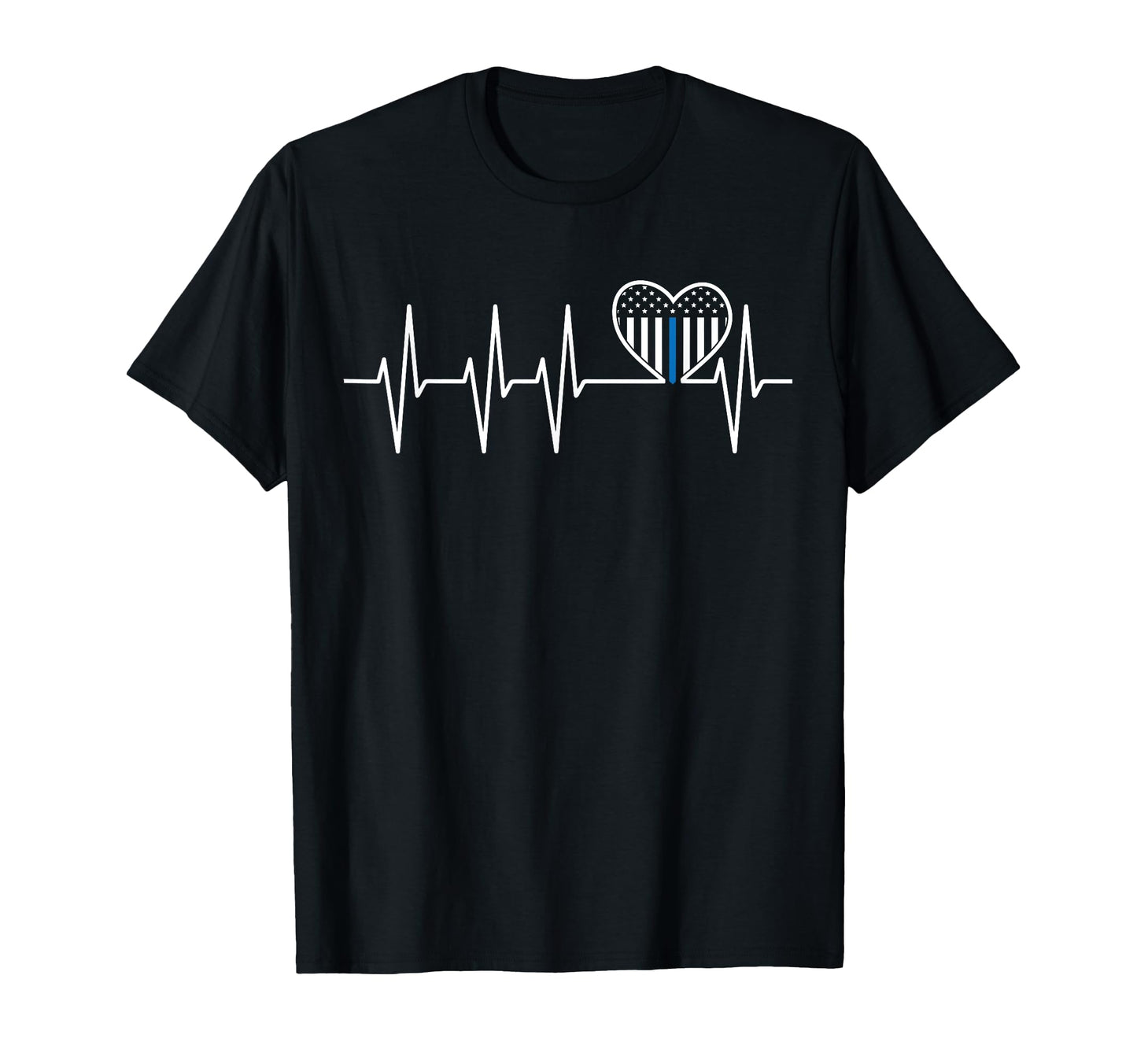 Thin Blue Line Heartbeat Heart Flag T-Shirt - Streetwear Style for Adults - T-Shirt, Sweatshirt, Hoodie