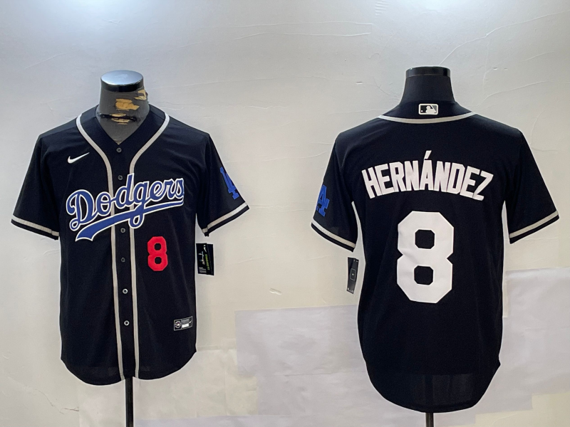 Men's Los Angeles Dodgers Enrique Hernandez #8 Black Game Jersey baseball jersey product view 1