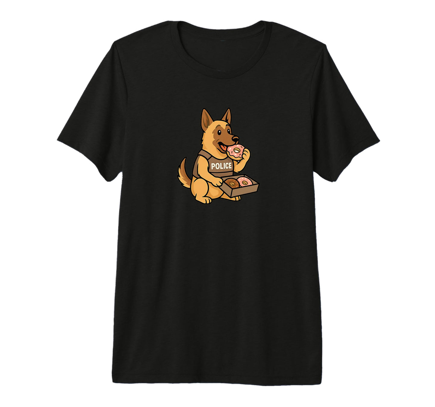 German Shepherd Police Cop Doughnuts T-Shirt - Custom Art Print for Adults - T-Shirt, Sweatshirt, Hoodie