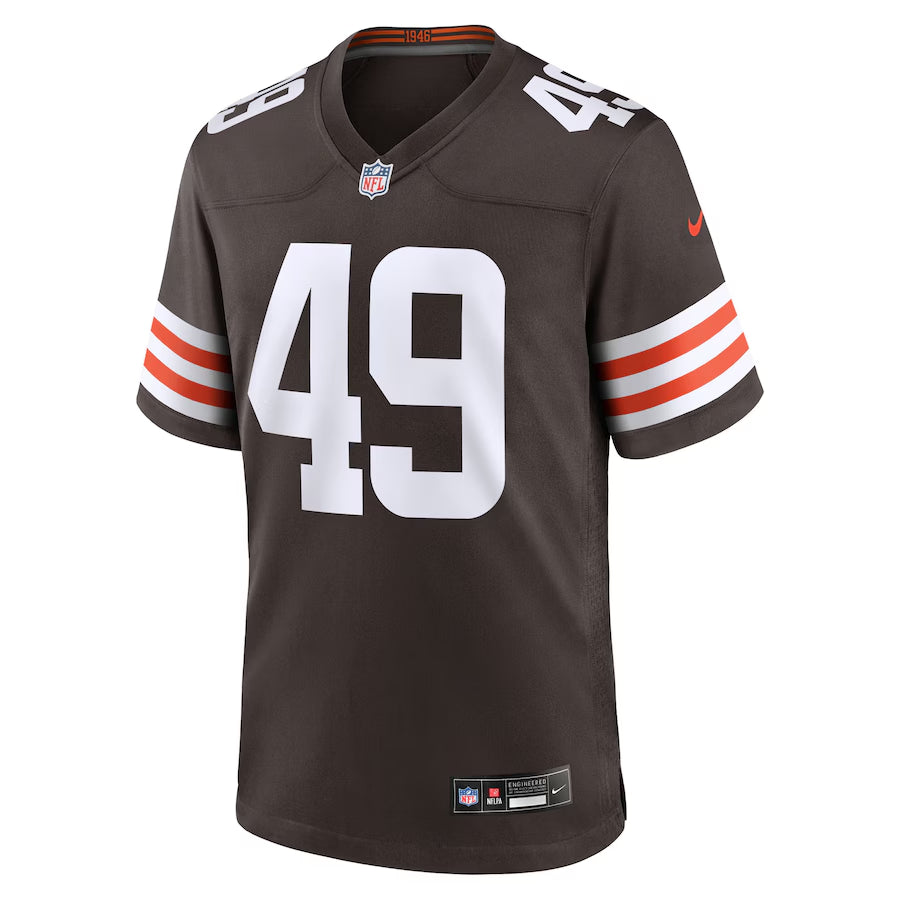 Cleveland Browns Carson Schwesinger Brown 2025 NFL Draft Game Jersey football jersey product view 2